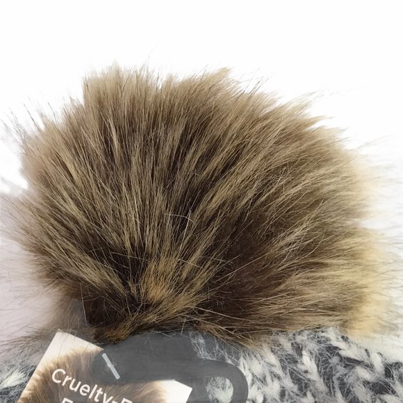 New Pom Pom Faux Fur Beanie Hat Winter Warm Gray White - NORDSTROM, Vegan main image 4